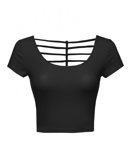 Women's Cap Sleeve Crop Top W/ Back Strap Detail