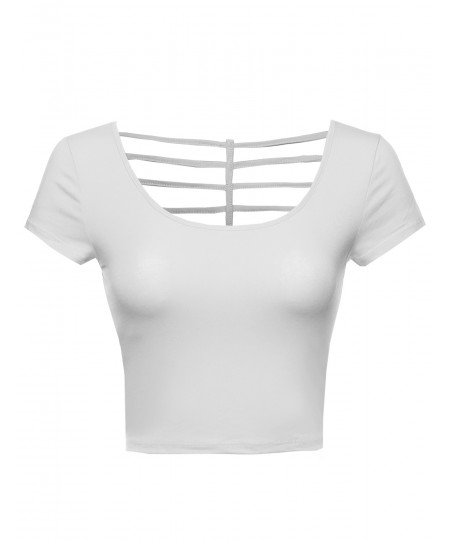 Women's Cap Sleeve Crop Top W/ Back Strap Detail