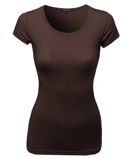 Women's Basic Solid Cotton Based Crew Neck Cap Sleeves Heather Styled Tee