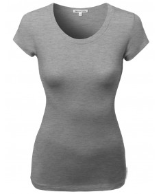 Women's Basic Solid Cotton Based Crew Neck Cap Sleeves Tee