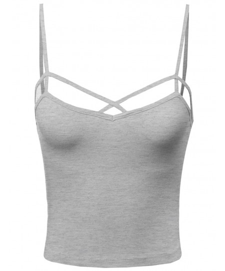 Women's Solid Spaghetti Cross Strap Sleeveless Crop Tank Top