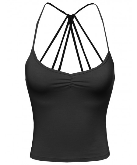 Women's Solid Spaghetti Multi Strap Sleeveless Crop Tank Top