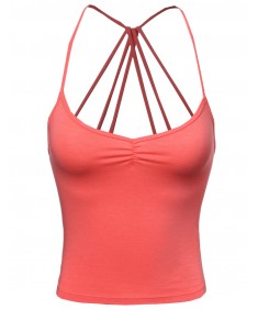 Women's Solid Spaghetti Multi Strap Sleeveless Crop Tank Top