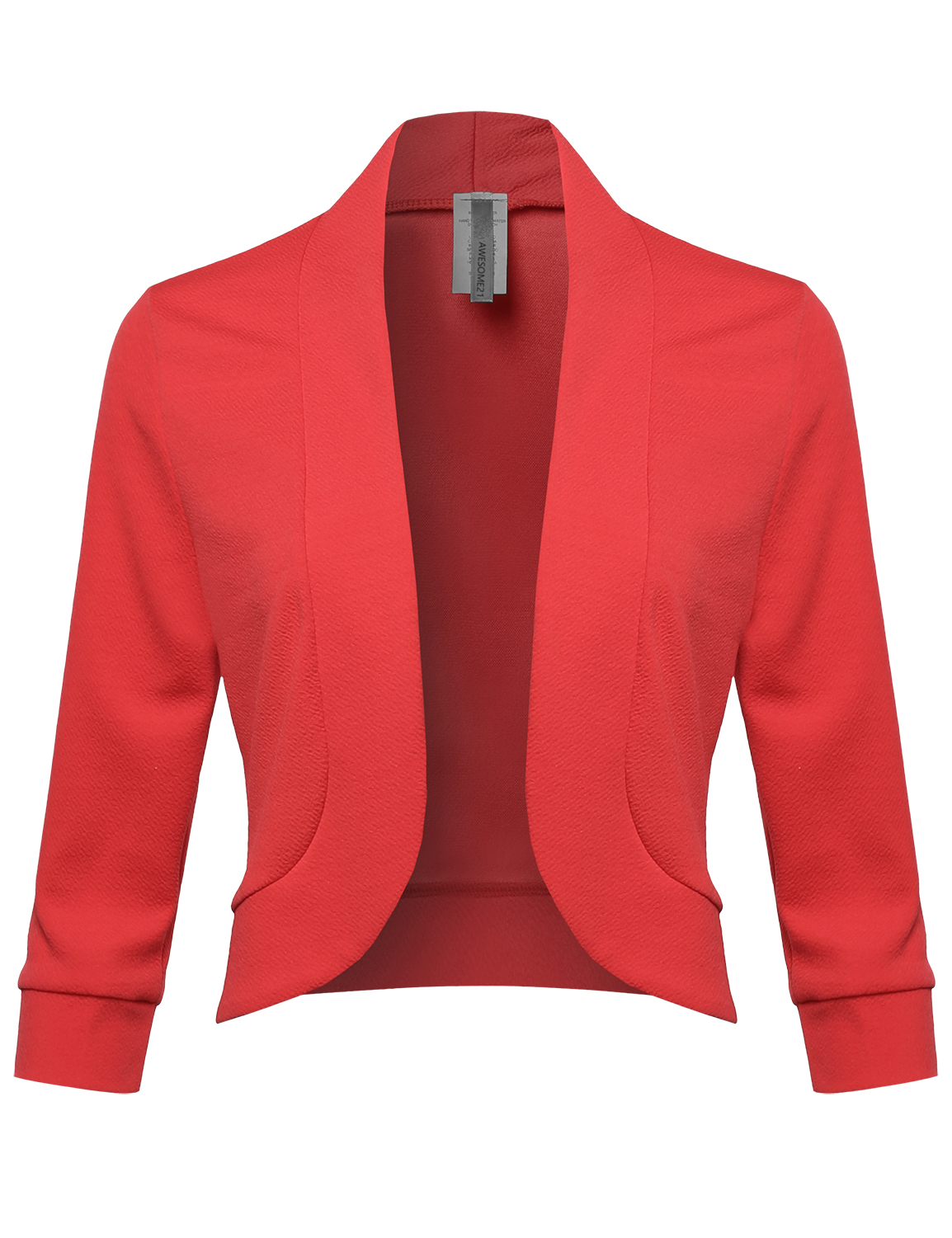 FashionOutfit Women's Solid 3/4 Sleeves Open Front Bolero Blazer - Made ...