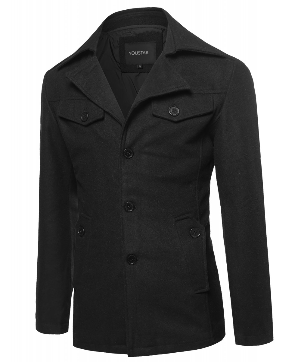 Men's Winter Classic Solid Button Wool Blend Outwear Jacket Coat ...