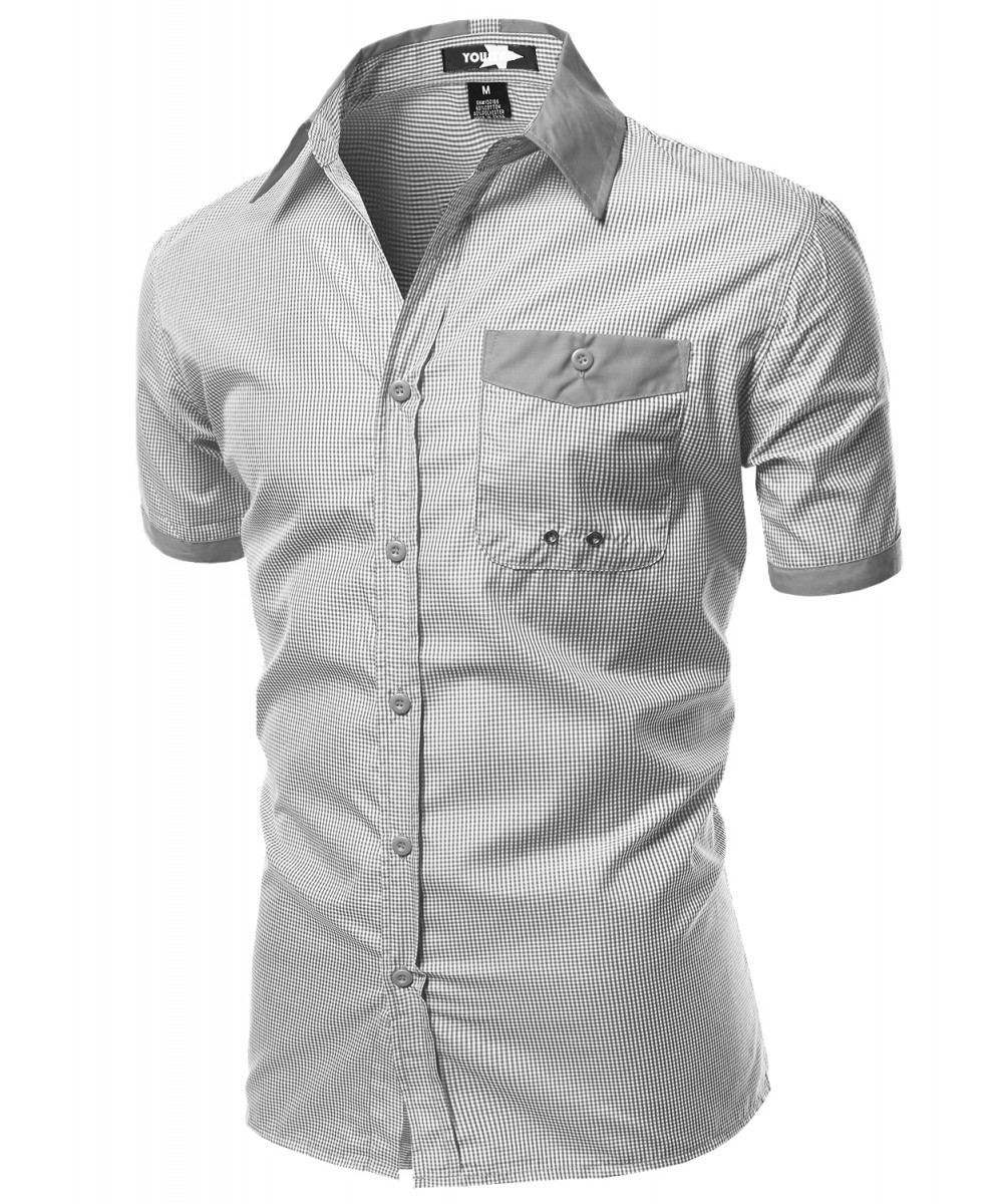 Men's Casual Color Contrast Collar Striped Short Sleeve Shirt ...